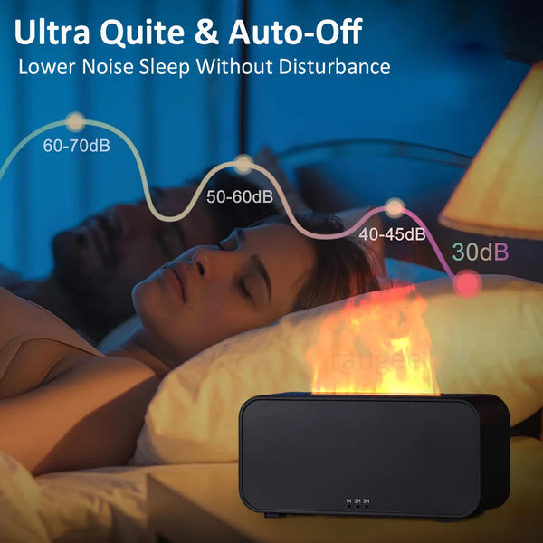 Air humidifier and aroma diffuser, essential oil humidifier, mini flame